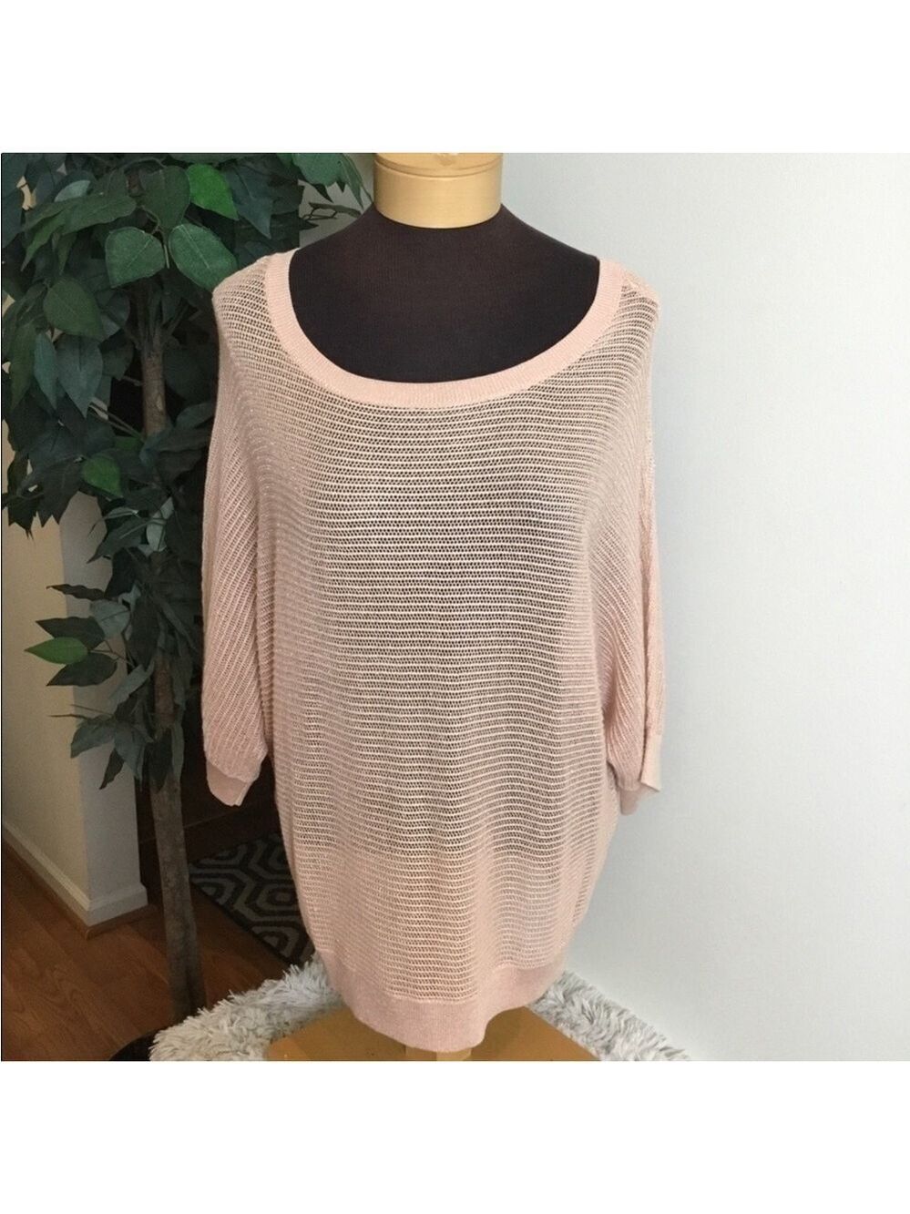 Apt 9 open knit dolman sleeve sweater Woman’s size XL peachy pink w/shim…